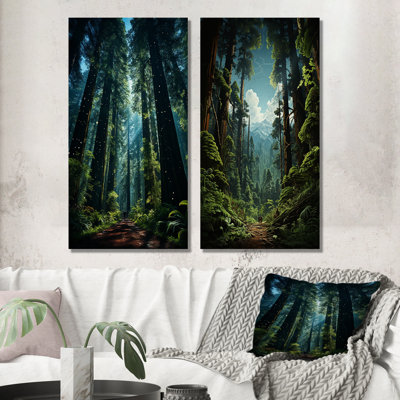 Green Lost In The Woodland Forest I - Forest Canvas Prints Set Of 2