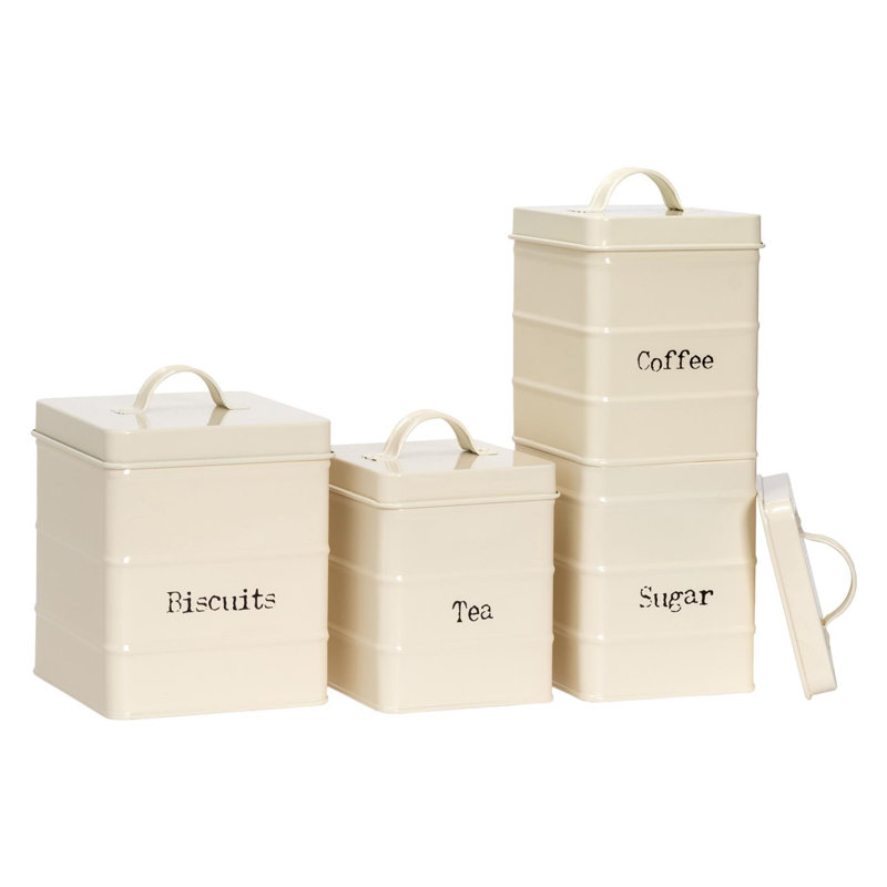 Harbour Housewares - 4 Piece Vintage Metal Kitchen Canisters Set, Navy