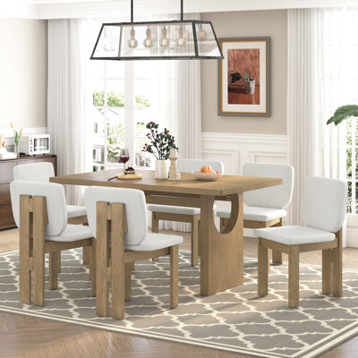 Kamanda 7-Piece Dining Set with Trestle Table & 6 Upholstered Chairs