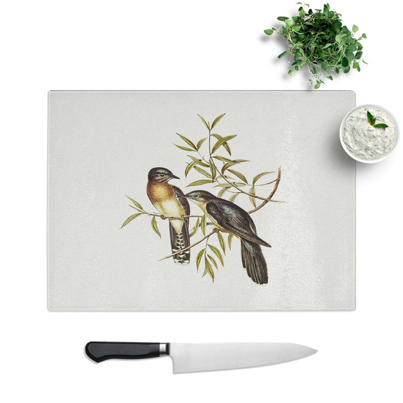 Tempered Glass Brush Cuckoos Chopping Board, 39 cm W x 28.5 cm L