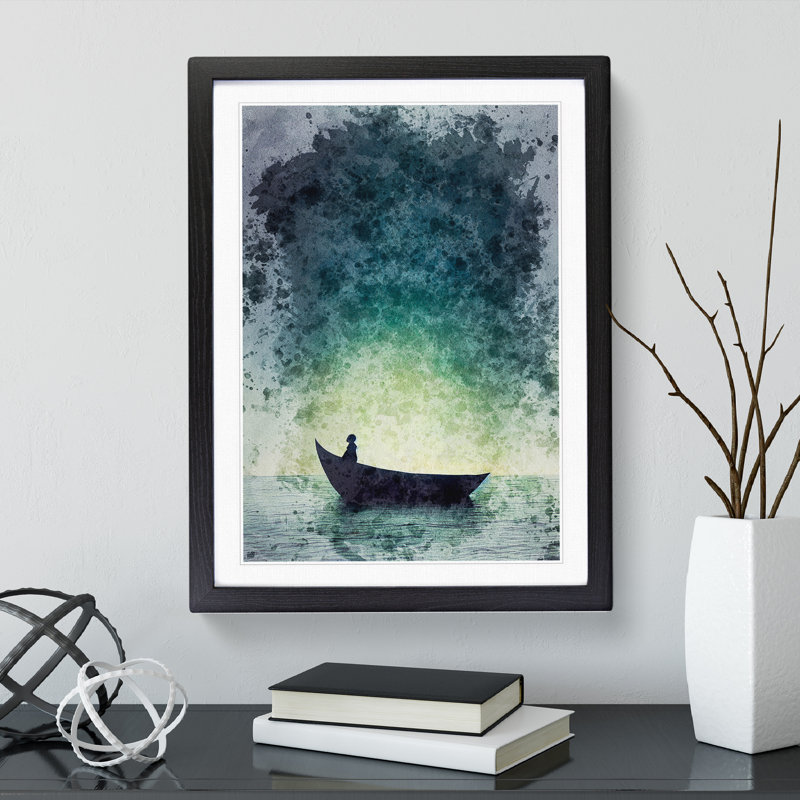 XV1022-491X Alone In A Boat - Print, Black Framed Paper, 36cm H x 27cm W, White