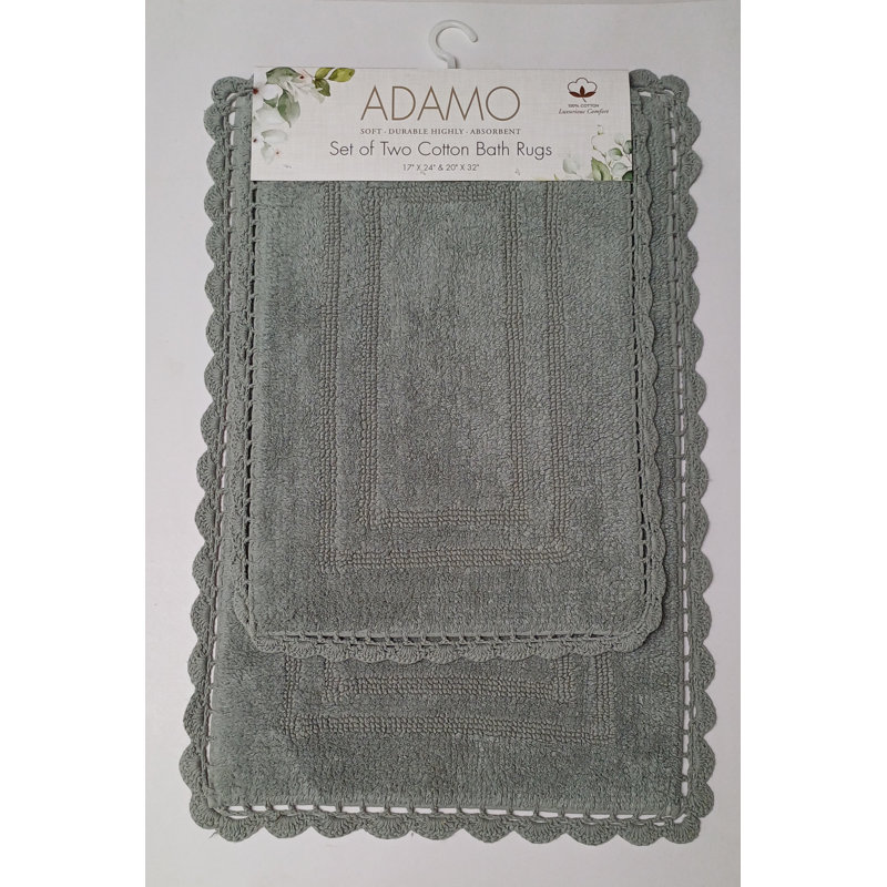 Adamo Gray Cotton Anti-Skid Bath Rug Set