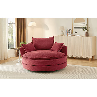 360° Swivel Sofa Chair Accent Barrel Chair 57.5"  Swivel Round Chair With Dual-Layer Cushion Design And 3 Removable Pillows For Living Room, Bedroom, Office And Hotel, Red