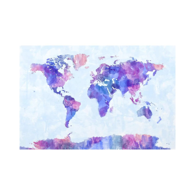 Map Of The World Paint Splashes V by Michael Tompsett - Wrapped Canvas Painting, 20.32 cm H x 30.48 cm W