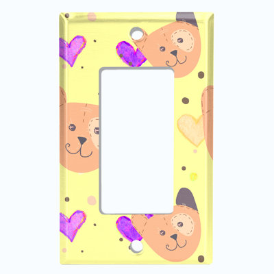 Teddy Bears Pink Hearts Yellow Patterned 1 - Gang Rocker Standard Wall Plate