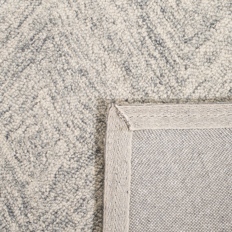 Tapis argenté en laine touffeté à la main à motif géométrique, Rectangle 9 pi x 12 pi