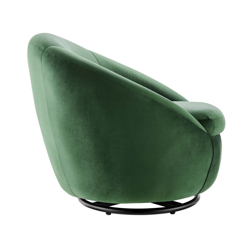 Black Emerald Velvet Swivel Accent Chair with Wood Base