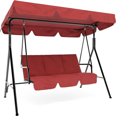 Balancelle de patio 3 places, chaises de véranda d'extérieur avec auvent et accoudoirs réglables, assise et dossier en tissu respirant Textilene, banc de balançoire pour le jardin, la piscine, la cour