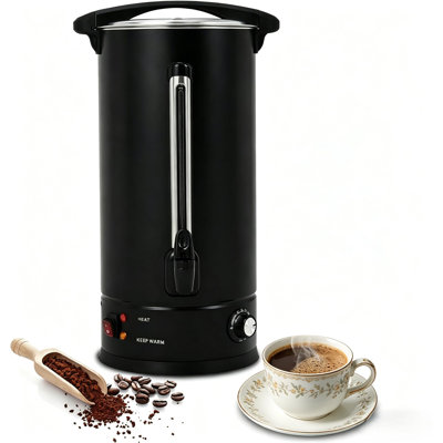 Commercial Coffee Urn 18L 100 Cup, Double-Wall Stainless Steel Percolator with Auto Temp Control, Hot Water Dispenser for Catering & Events, Black