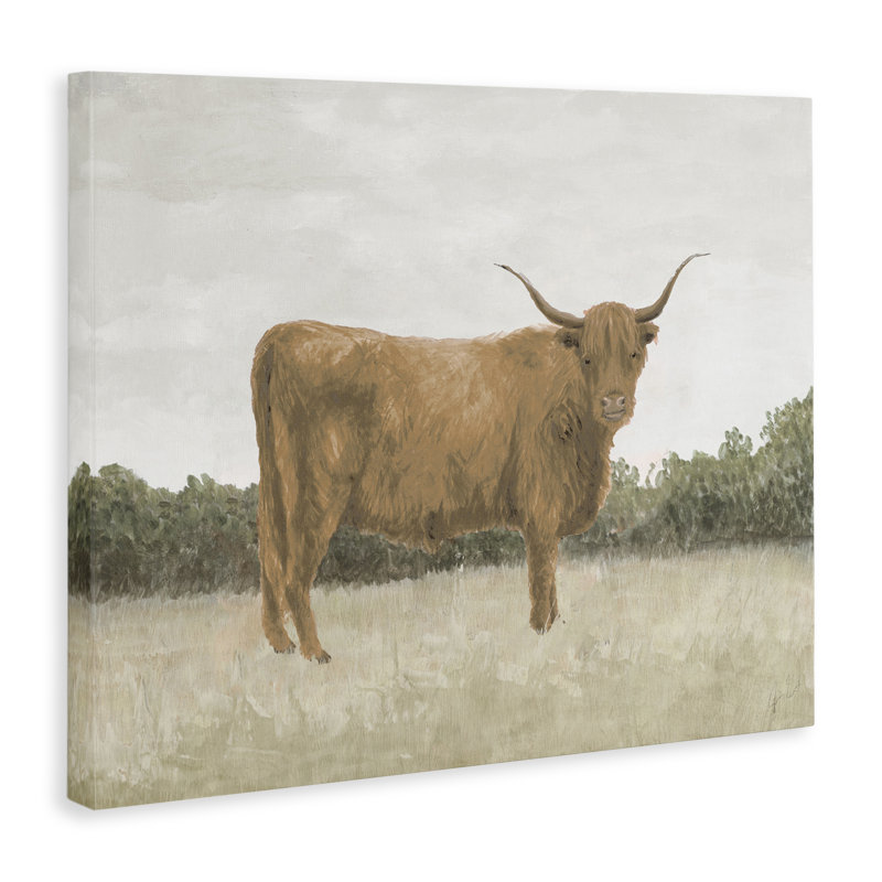 Brown Cattle Gazing Canvas Wall Art by Jen Eitel, 16" H x 20" W