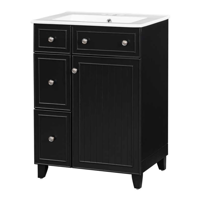Meuble-lavabo de salle de bain avec lavabo, tiroirs et porte en céramique