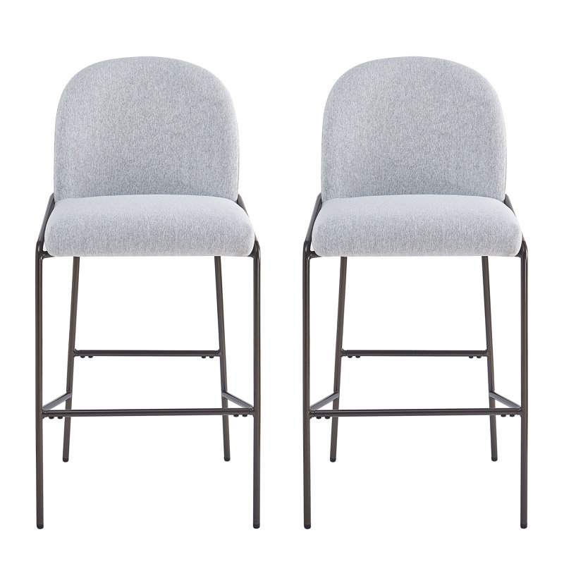 Tabouret de bar intérieur en métal, structure antique avec tissu, ensemble de 2, Grey