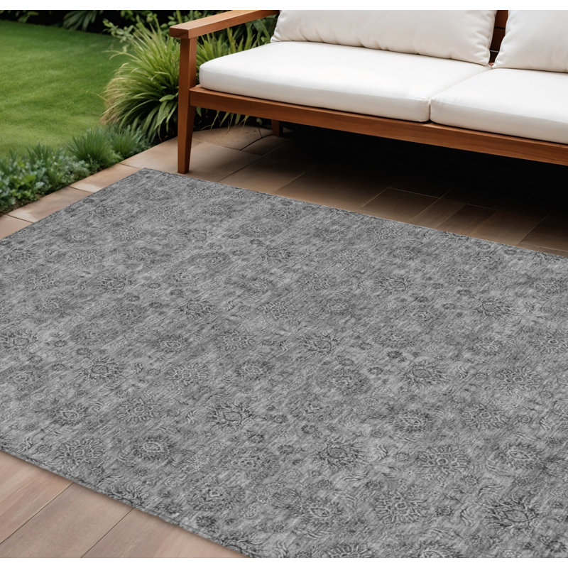Tapis intérieur lavable floral gris argenté 10 pi x 14 pi