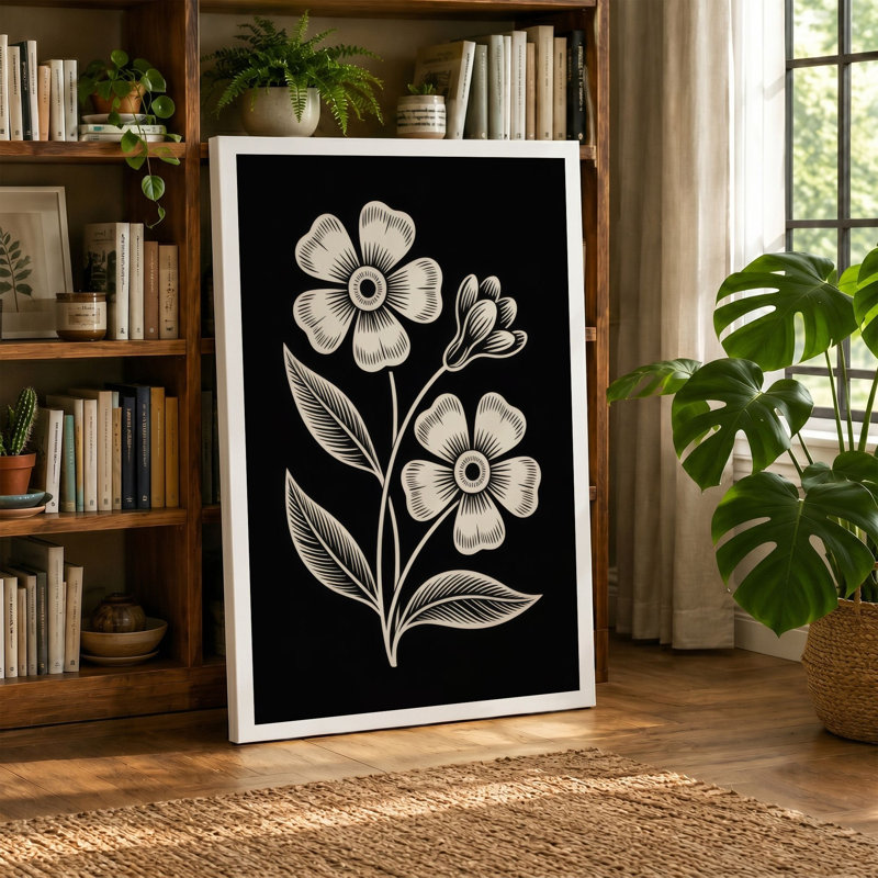 Daisy Stem Study Botanical - Wrapped Canvas, 36x24 - 91.4 x 61.0 cm, Black Border
