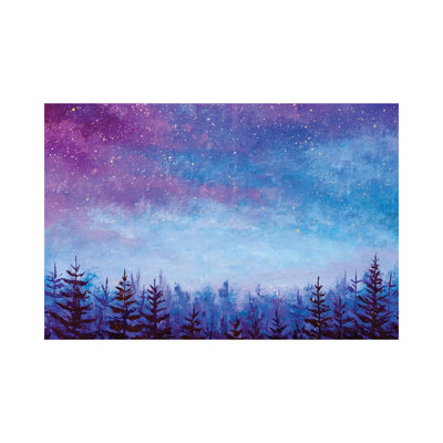 " Magic Night Blue Sky With Purple Clouds With Stars Over Spruce Forest " by Valery Rybakow Painting Print