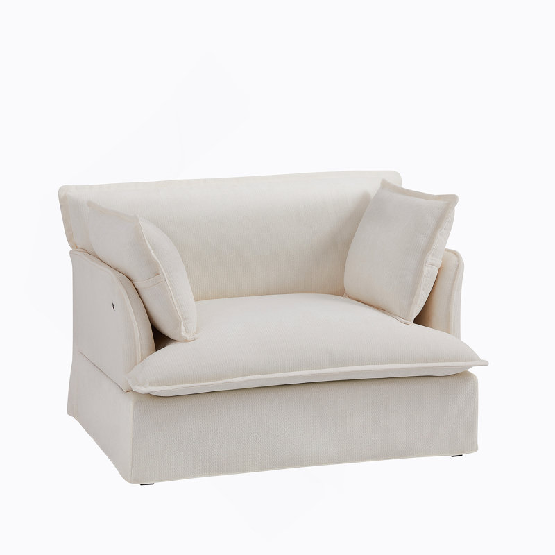 Fauteuil d'appoint surdimensionné avec charge à deux ports, base et accoudoirs de conception moderne, coussins décoratifs, siège profond et large, canapé simple confortable semblable à un nuage, fauteuil en chenille