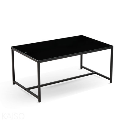 Petite table basse en verre noir avec pieds en métal