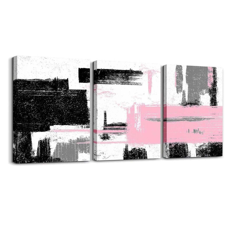 3 Piece Wrapped Canvas Print, Black/White