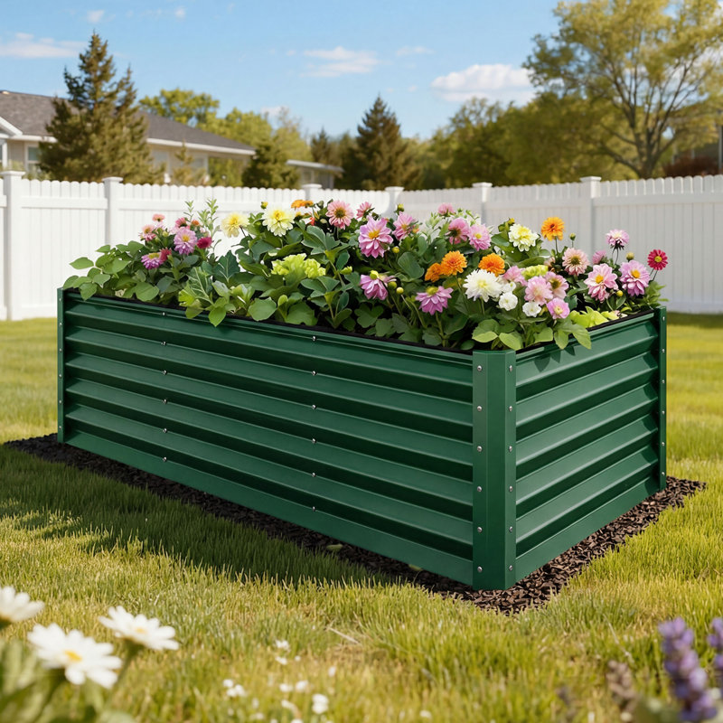 Green  Metal Raised Garden Bed, 36" H x 96" W x 48" D
