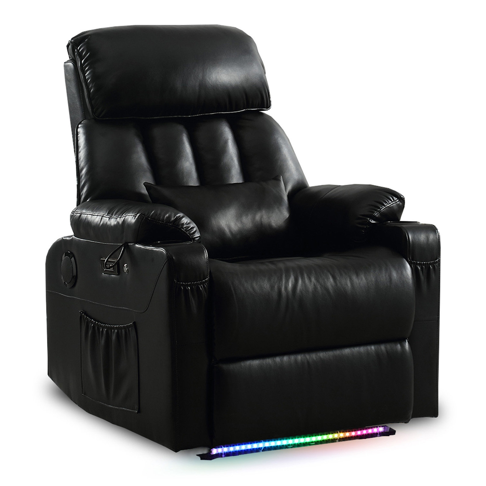 Ebern Designs Faux Leather Power Reclining Home Theater Seat with Cup