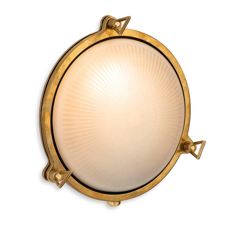 Brass 19.5cm H Frosted Glass Outdoor Bulkhead Light
