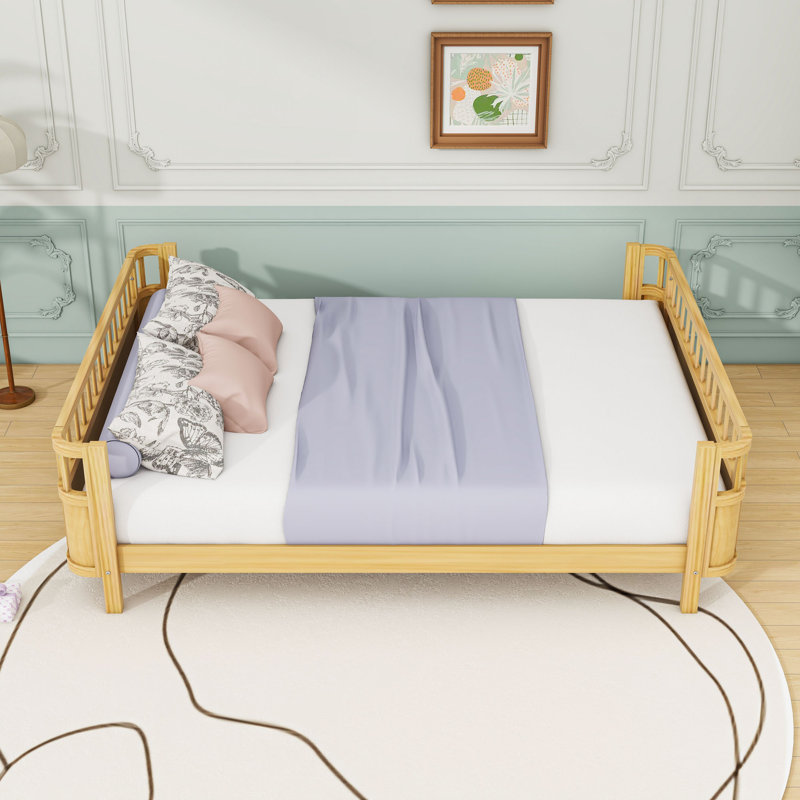 Wood Platform Bed with Safety Rails, Natural