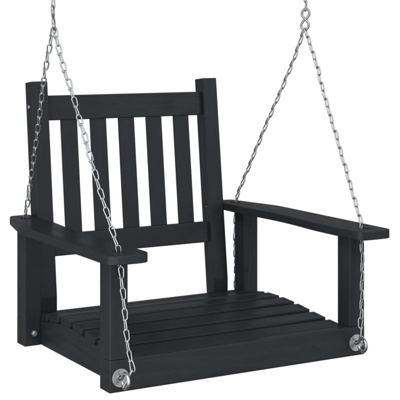 Garden Swing Chair With Metal Chains Solid Wood Fir, Black
