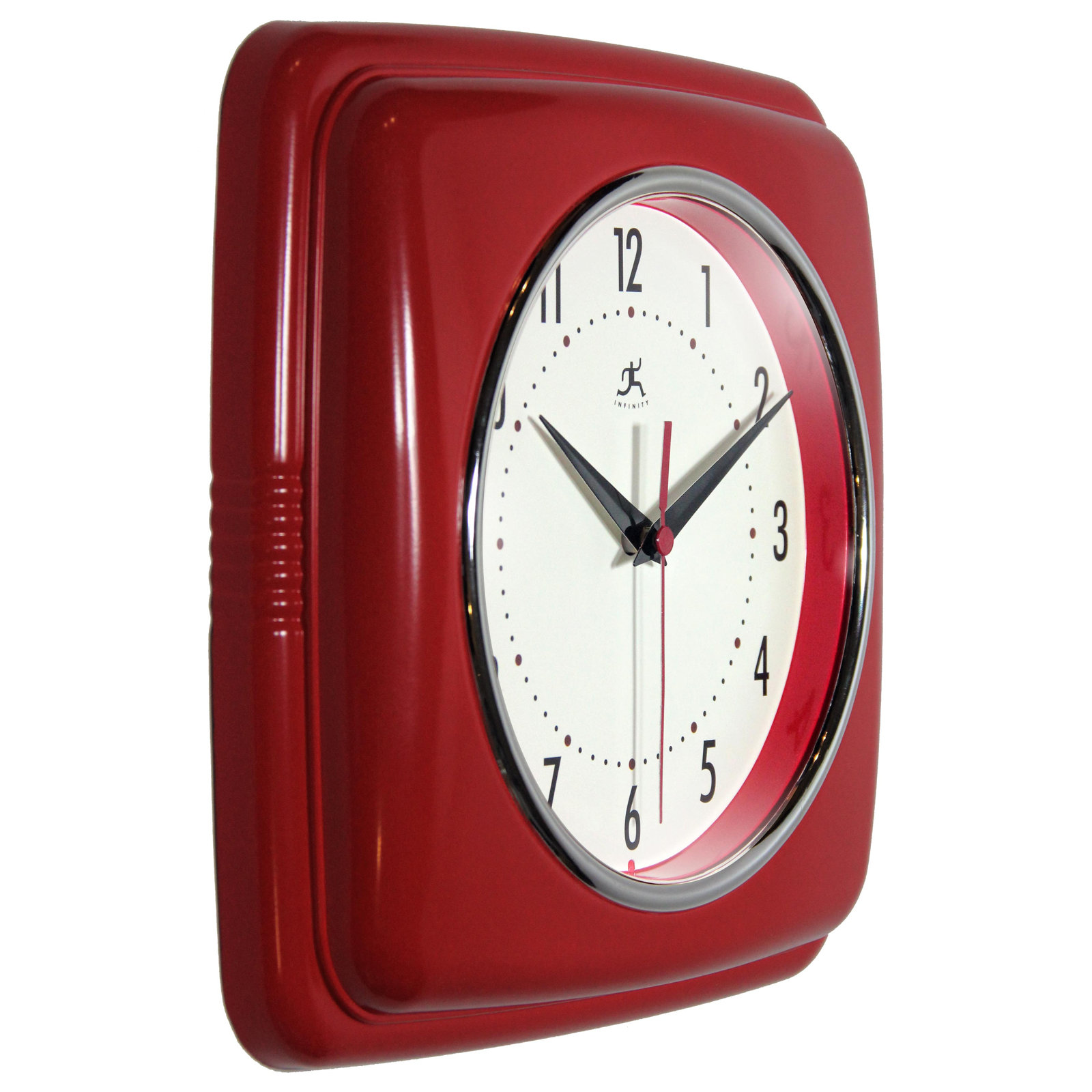 Orrwell Square Plastic Wall Clock 9.25 Inches, Red