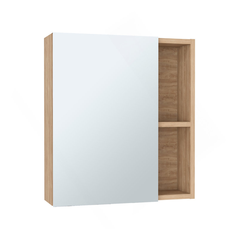 Armoire à pharmacie Labelle avec miroir, cinq tablettes internes, porte simple - pin