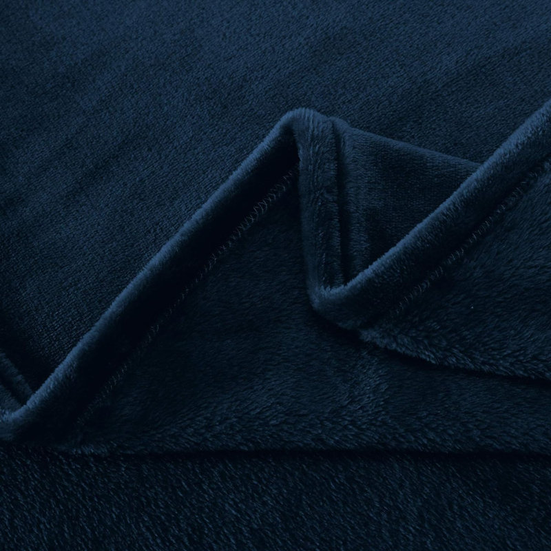  Jeté doux en flanelle, L 90 po x L 90 po, Bleu marine