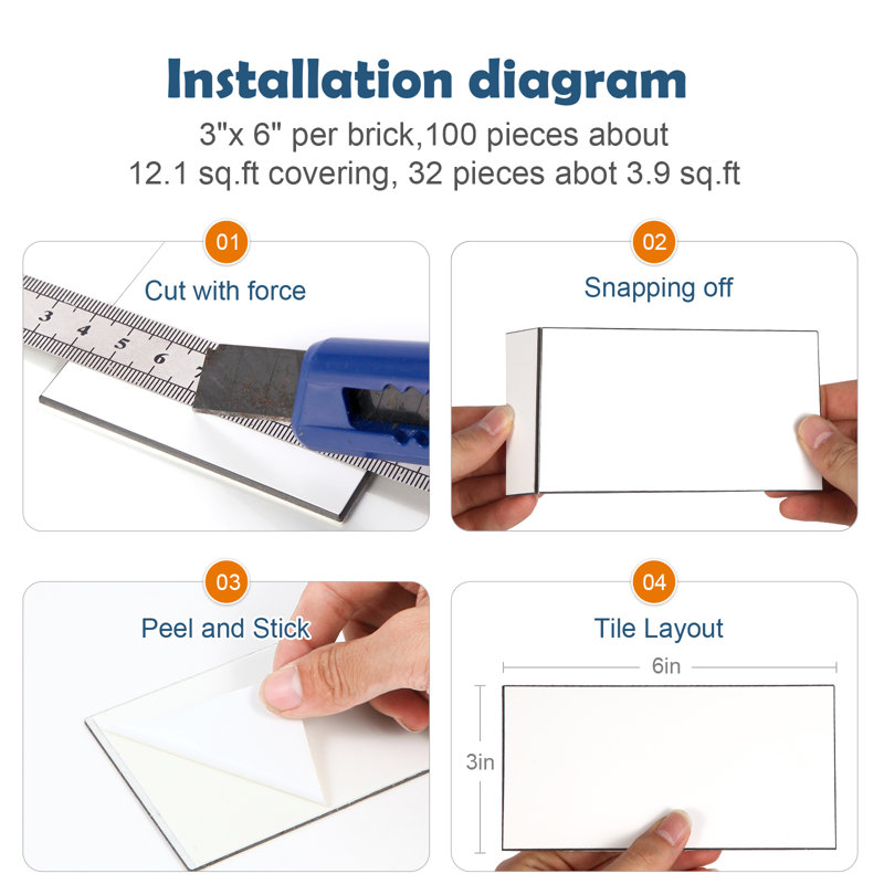 Carreau de dosseret en PVC composite l 3 po x L 6 po, Peau ambrée / blanc amical