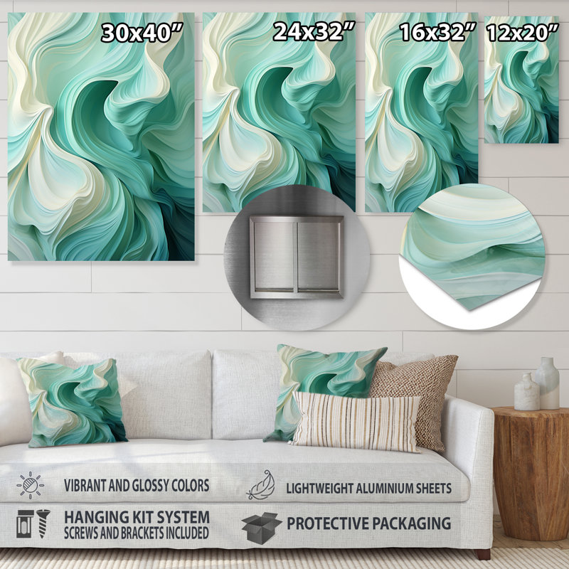 «Gree And White Sway Wave Serenity II», art mural géométrique en métal, H 40 po x l 30 po x P 1,5 po