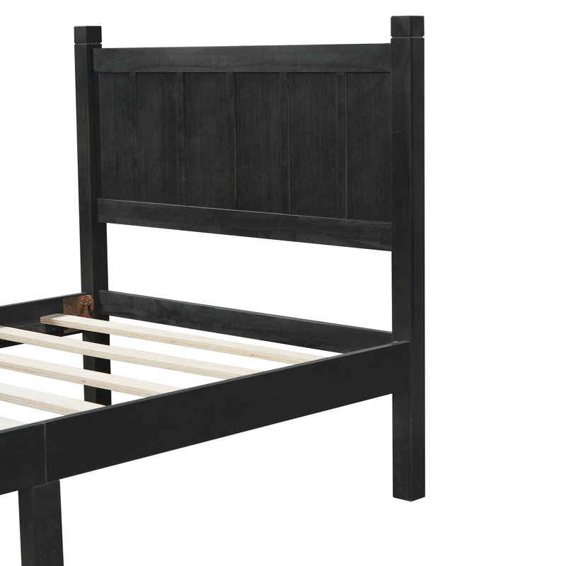 Modern Platform Bed With Headboard, Lit simple, Black