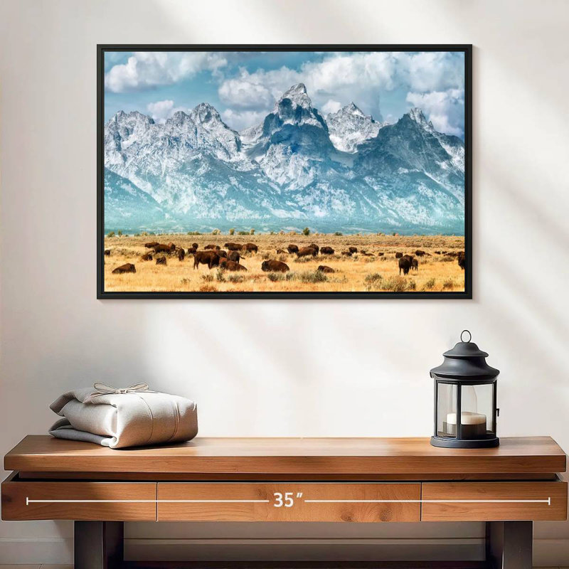 Bison Herd In Grand Teton, 17" H x 25" W