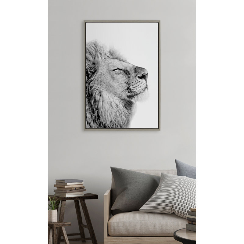 Lion Self Actualizing by Amy Peterson Framed Canvas Wall Art Print, 33" H x 23" W, Grey