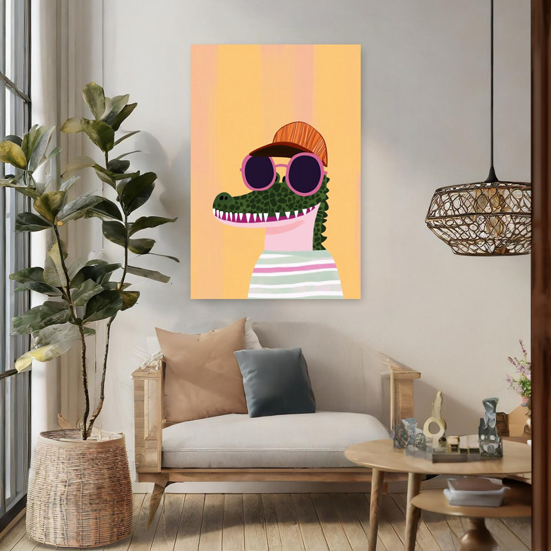 Cool Crocodile In Sunglasses Modern Alligator Crocodile Wall Art Print by Mathieu - Wrapped Canvas Print