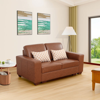 Brown Genuine Cow Leather 3-Piece Sofa - Modern Living Room Furniture, Comfortable Seating