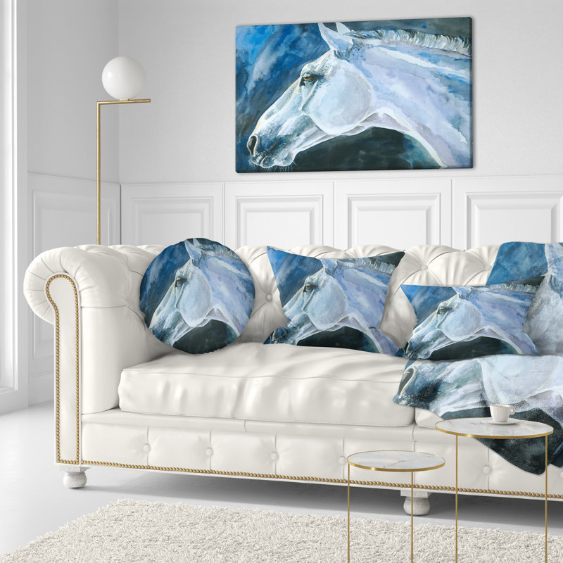Aquarelle de cheval gris - coussin imprimé animal