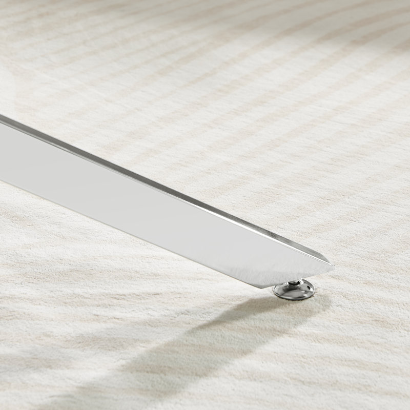 Lenworth Marble Effect Coffee Table - Glass Topped Metal Leg Centre Table, White, Silver