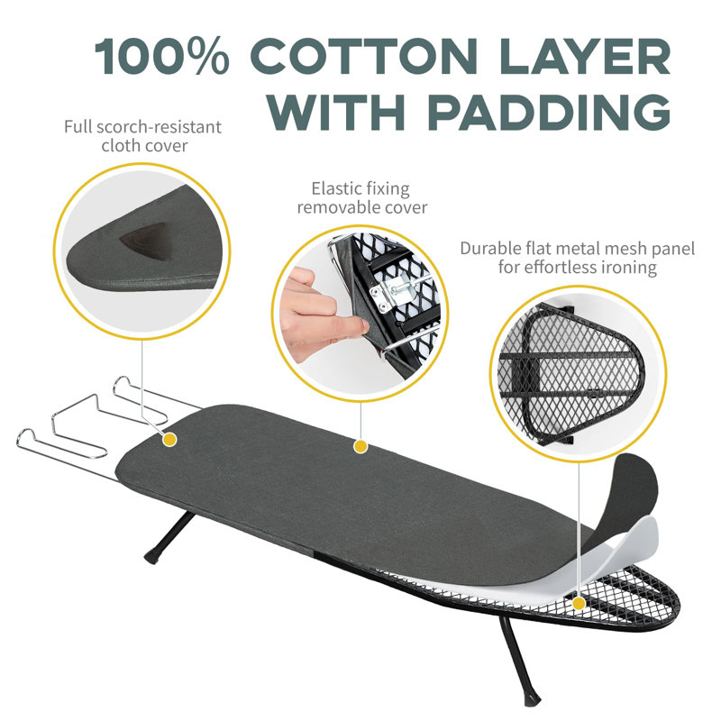 Black Foldable Mini Ironing Table with Cover and Pad, 31" x 12"