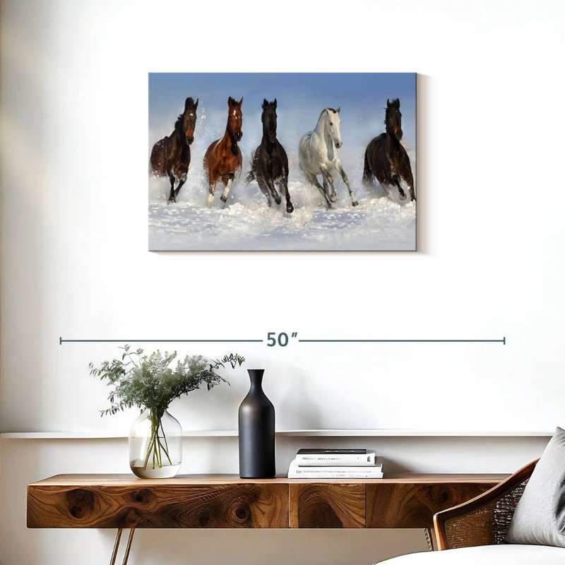 Crowle Horses dans la neige, H 20 po x l 30 po