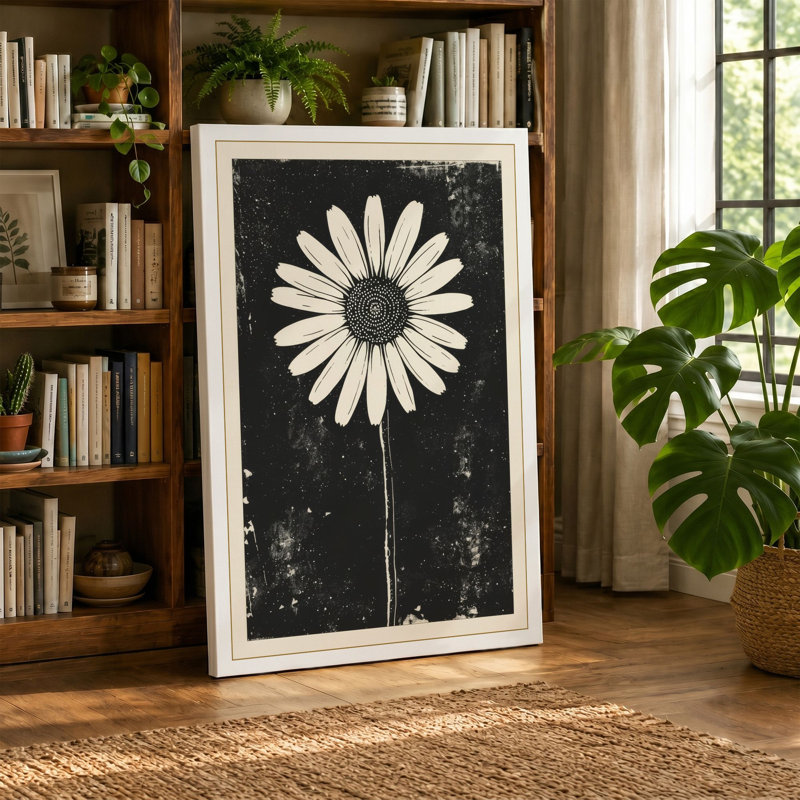 Solitary Daisy Botanical - Wrapped Canvas, 36x24 - 91.4 x 61.0 cm, Teal Border