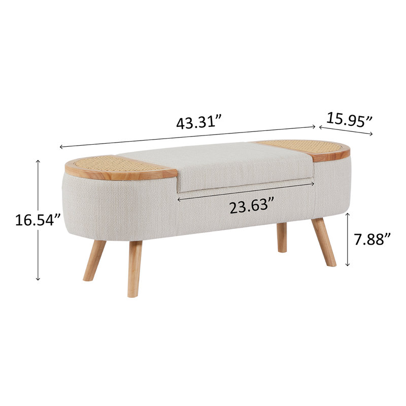 Jurre Rattan Upholstered Storage Bench with Flip Top , Beige