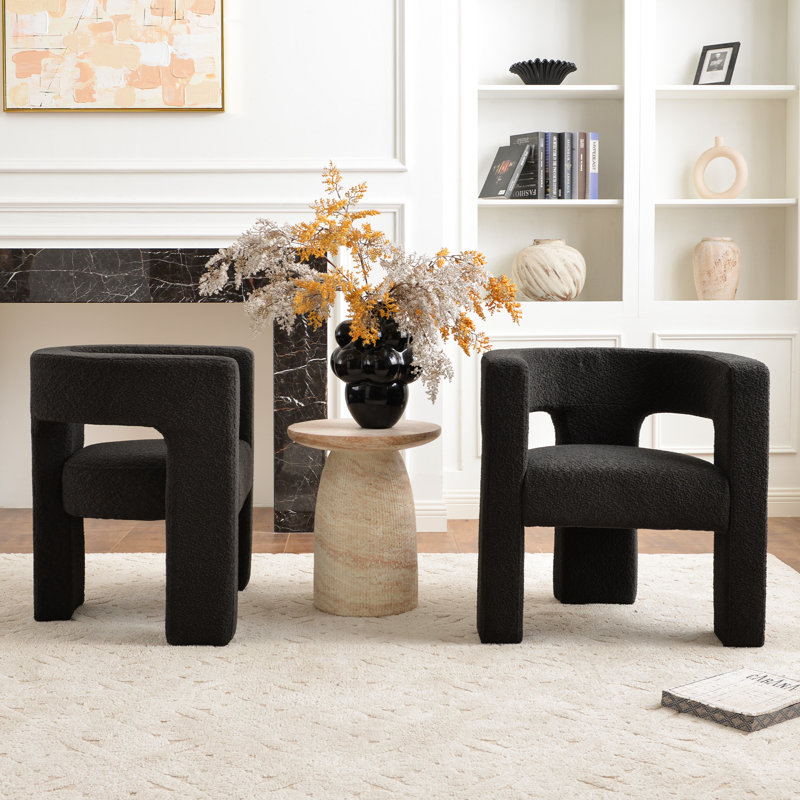 Ensemble de 2 fauteuils Brodee Boucle, Mélange de polyester noir de jais