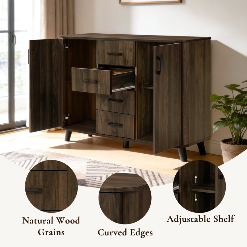 47.2'' W Walnut Sideboard Cabinet with Drawers