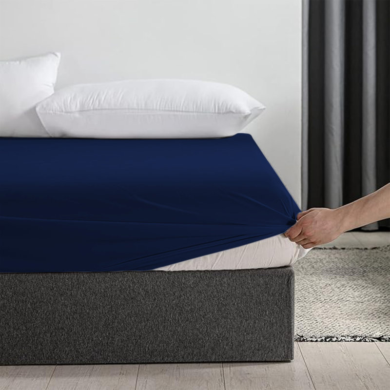 Merituuli 200 TC Microfiber 25cm Deep Fitted Sheets, Super King (6'), Navy Blue