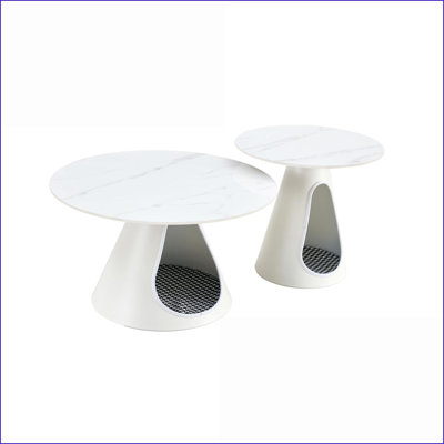 Ensemble de 2 tables basses en marbre avec lits pour chat intégrés, base en acier peu encombrante pour le salon