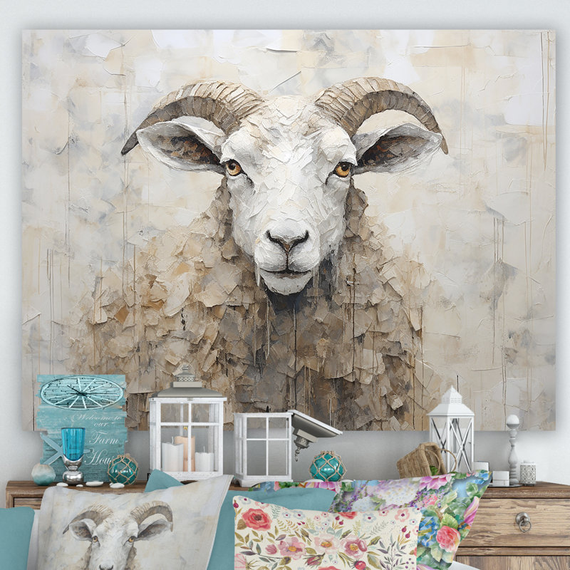 Cozy beige minimalisme mouton sur toile, Toile tendue, H 12 po x l 20 po x P 1 po