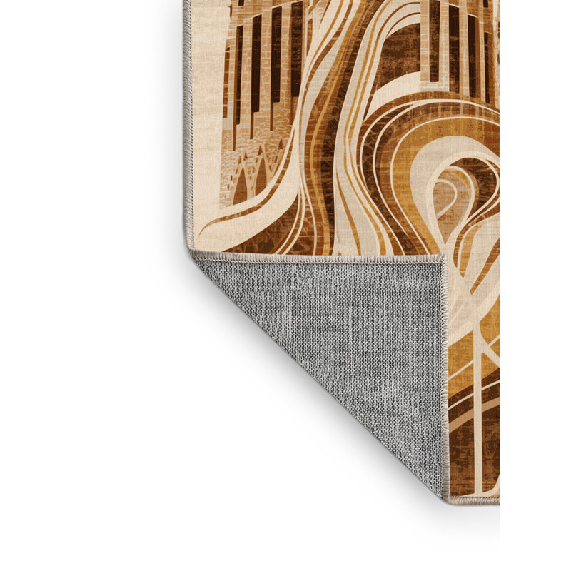 Machine Washable Pelico Barcelona Sagrada Familia Modern & Contemporary Abstract Rug in Beige – Beige Binding, 8x10