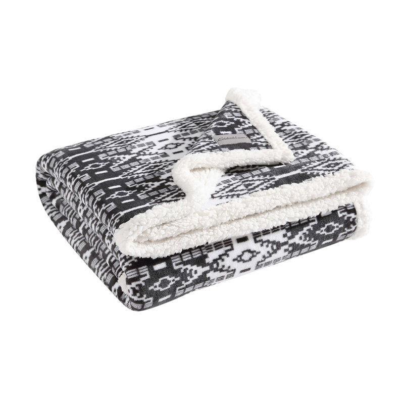 San Juan Charcoal Reversible Sherpa Fleece Throw Blanket